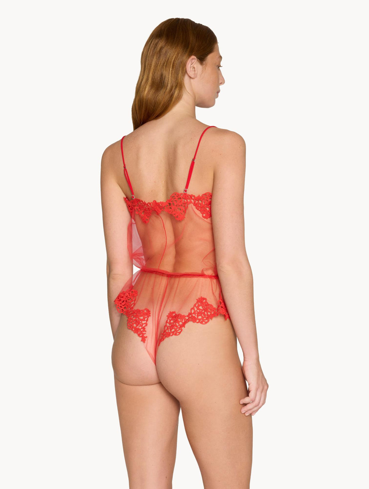 Pagliaccetto Rosso in tulle e macramè