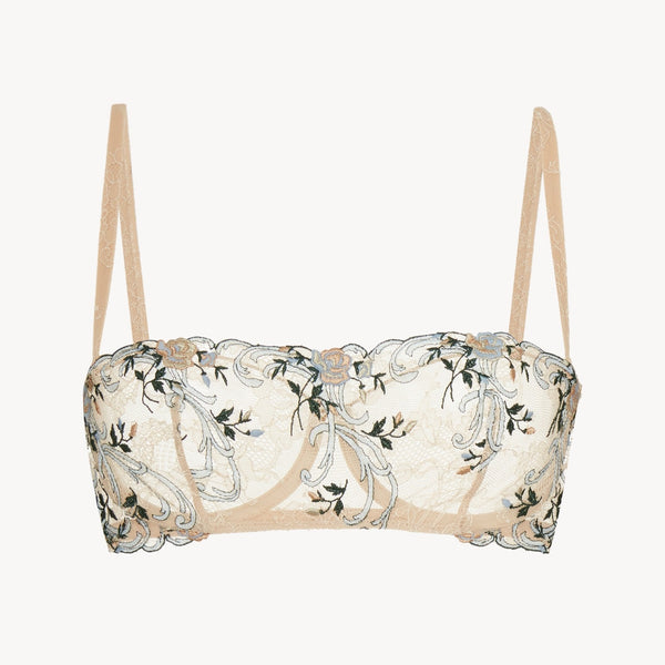 Floral bandeau top with thin straps on a white background