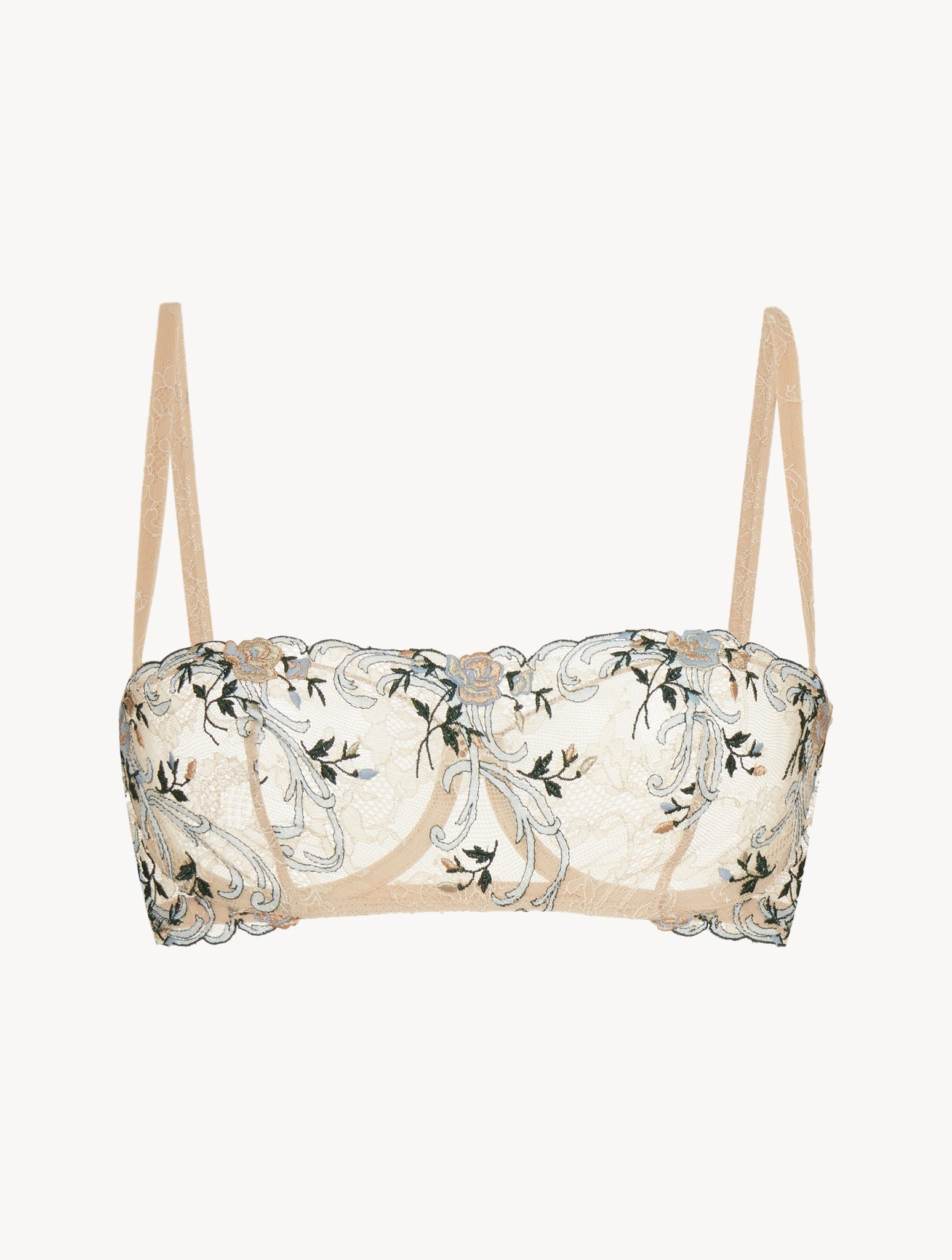 Floral bandeau top with thin straps on a white background