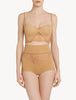 Shape Allure Beige Lycra strapless brassiere with Chantilly lace