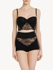Shape Allure Schwarzer trägerloser Lycra-BH mit Chantilly-Spitze