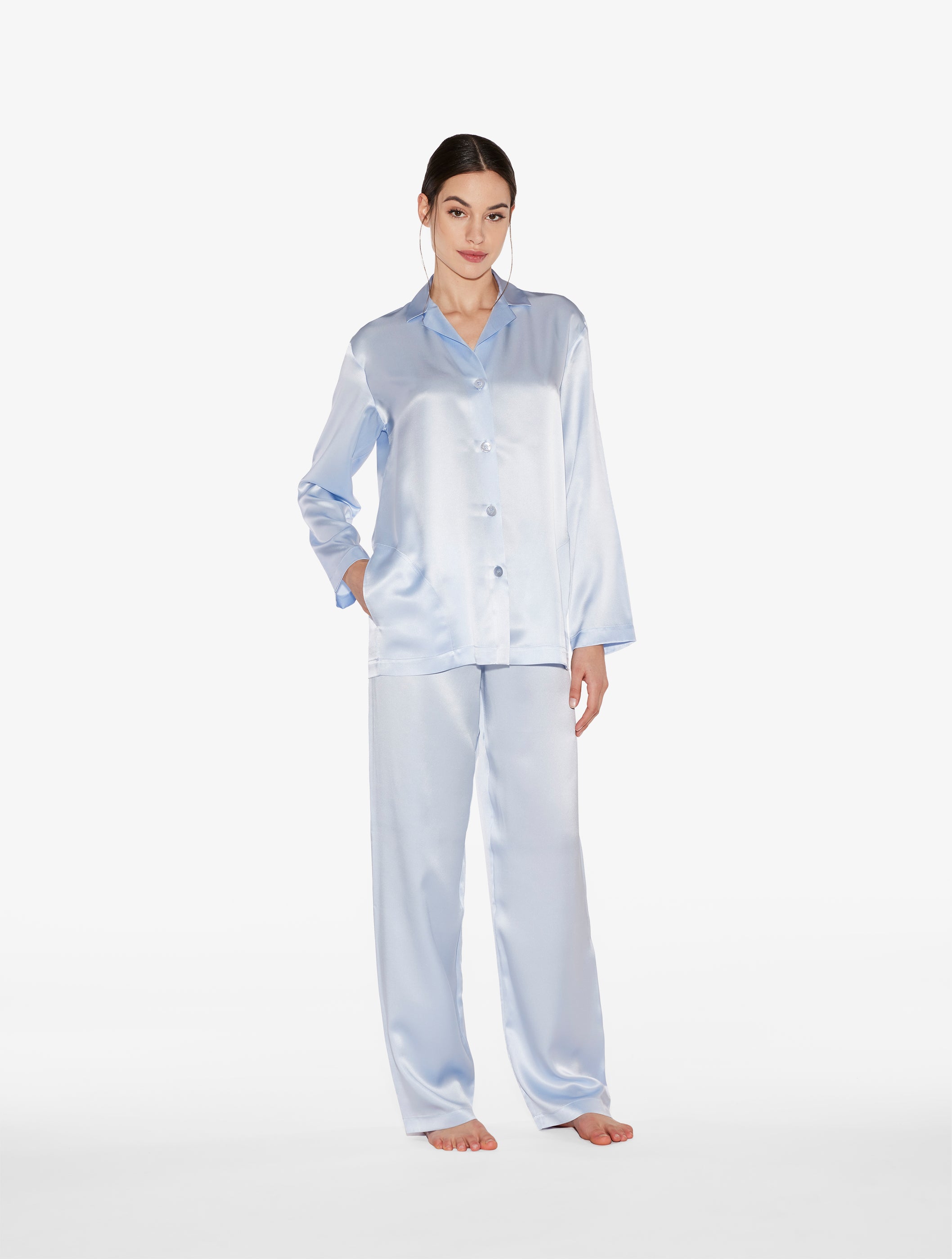 SILK Pigiama lungo di seta azzurra