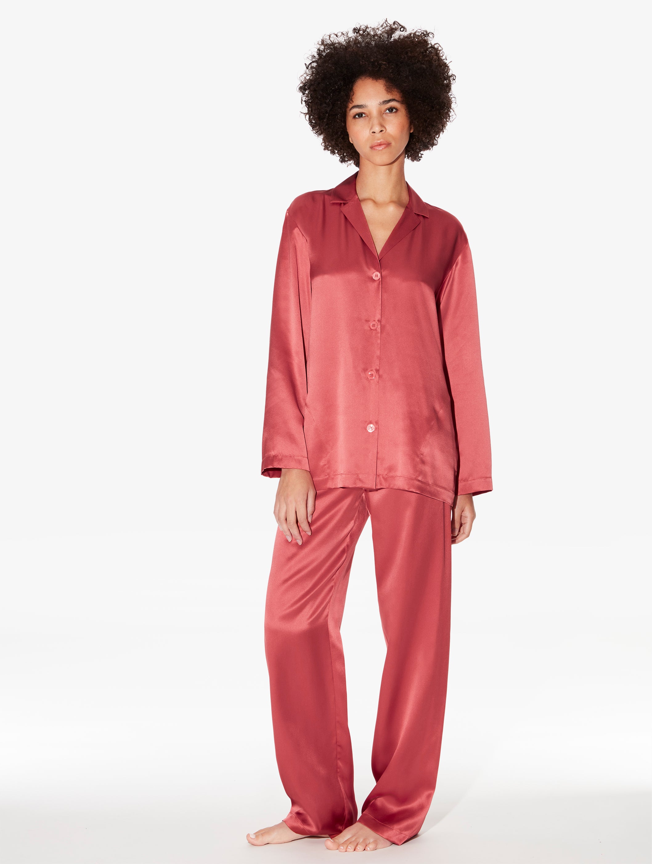 SILK Pigiama lungo di seta rosa noisette