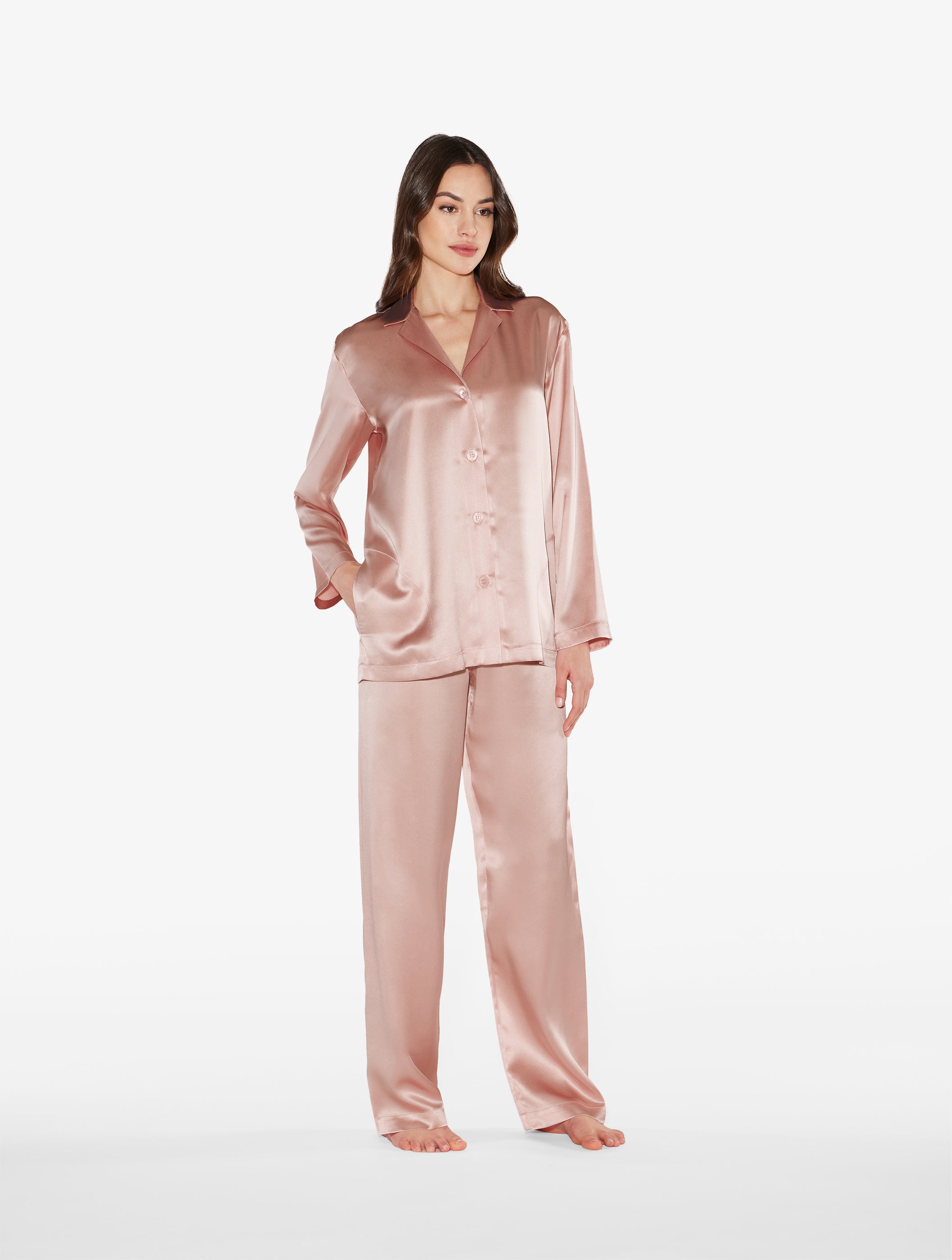 Silk Powderpink Seidenschlafanzug-Set