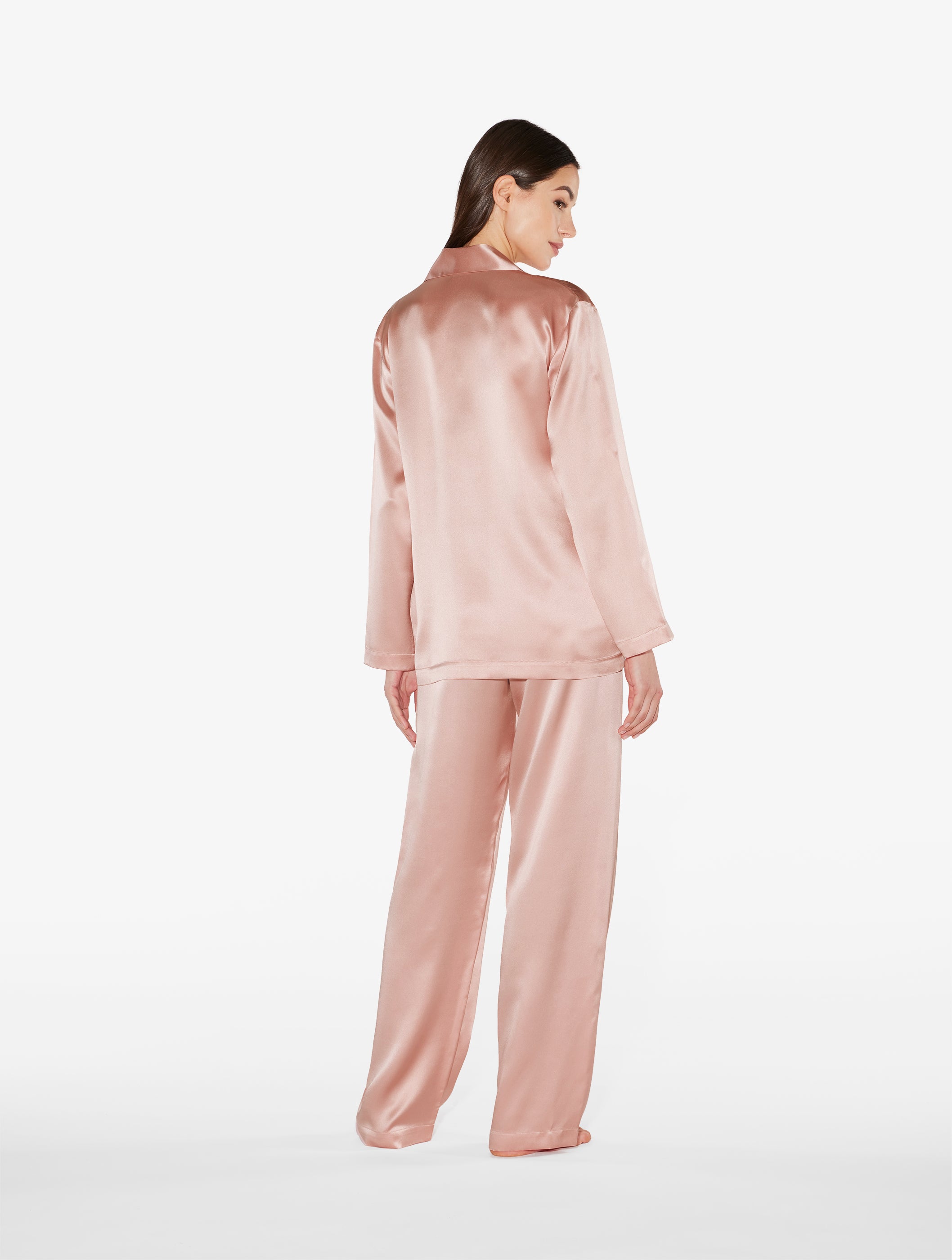 Silk Powderpink Seidenschlafanzug-Set