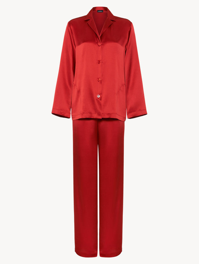SILK Pigiama lungo di seta rossa