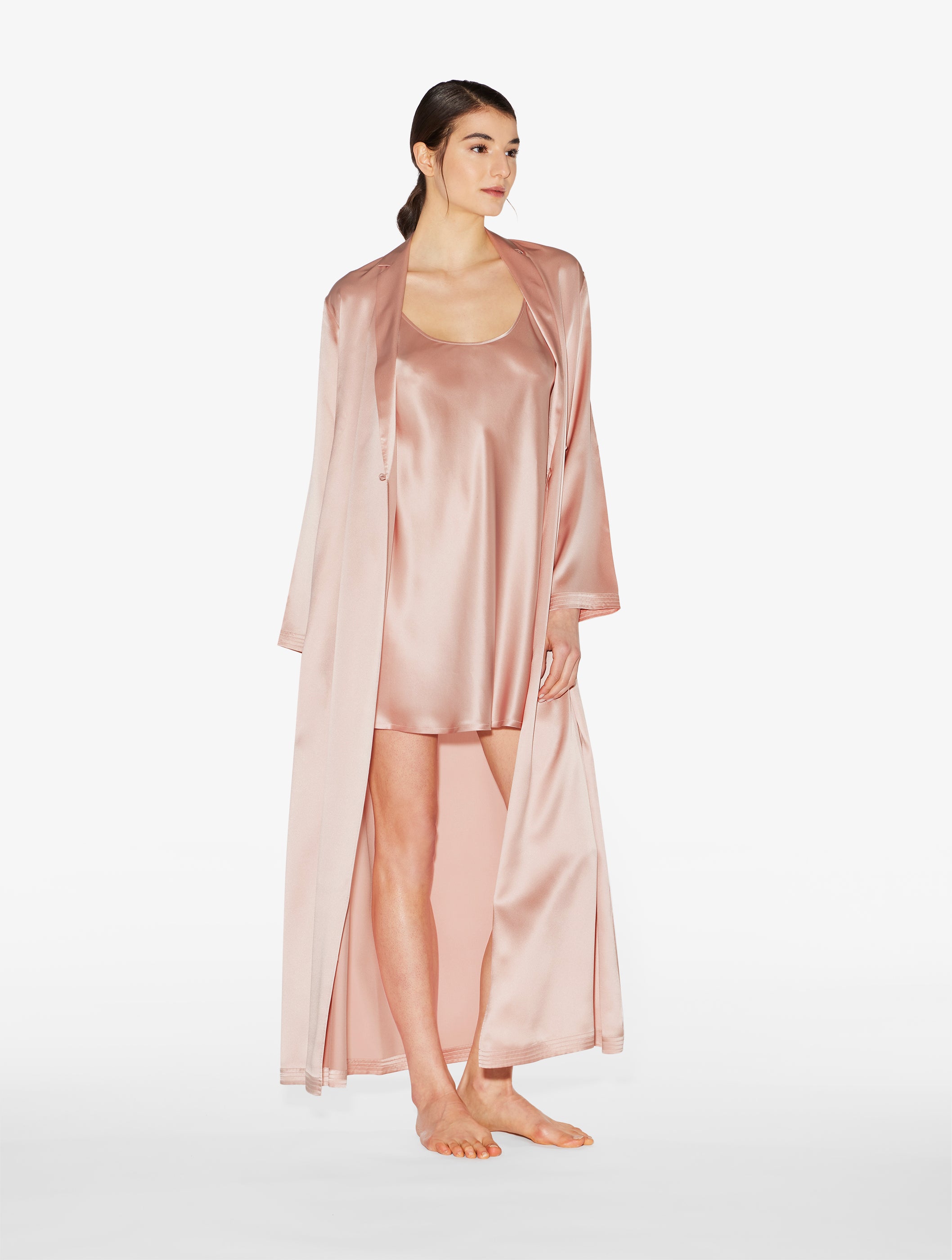 Silk Camicia da Notte Corta colore rosa cipria
