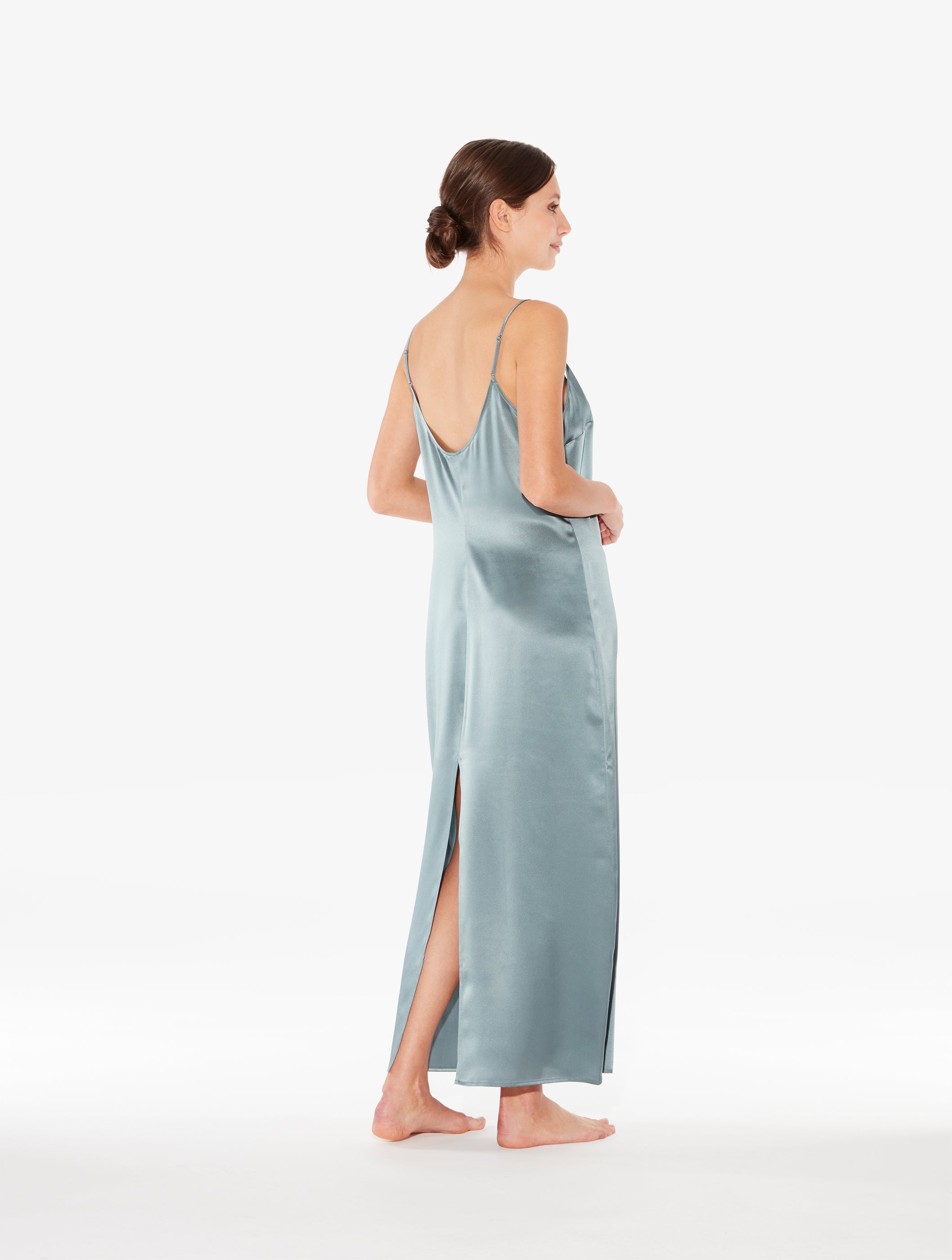 Silk Camicia da Notte Lunga colore Verde Ghiaccio