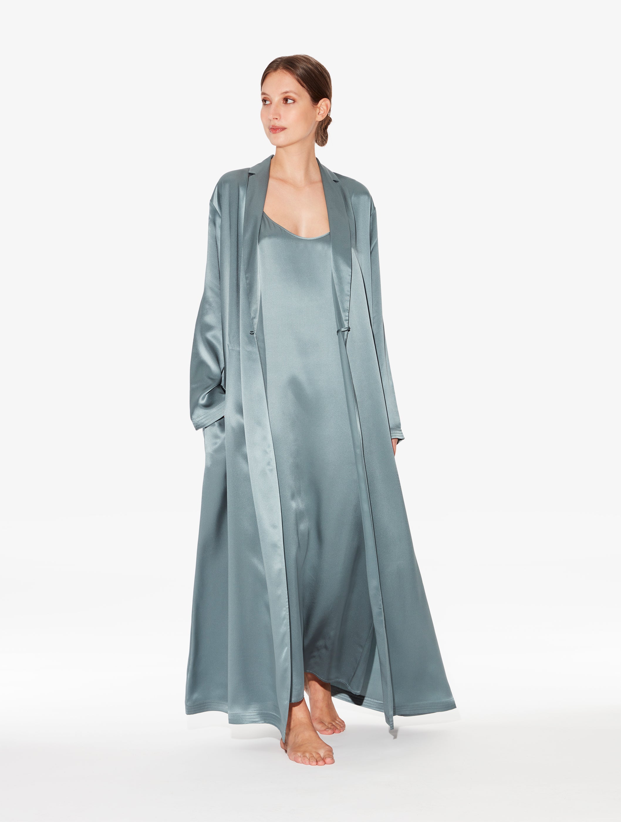 Silk Camicia da Notte Lunga colore Verde Ghiaccio