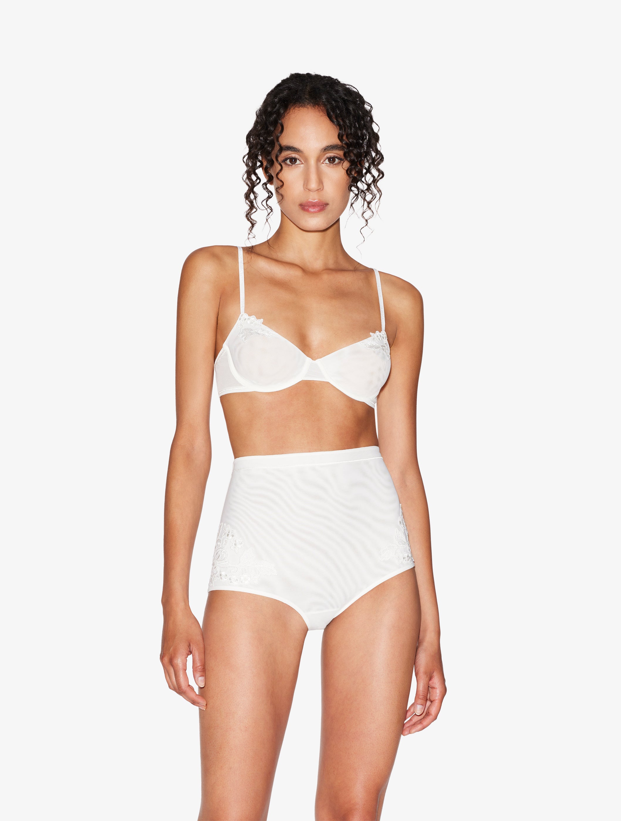 MAISON CONTOURING Reggiseno Balconette in tulle elasticizzato color bianco panna