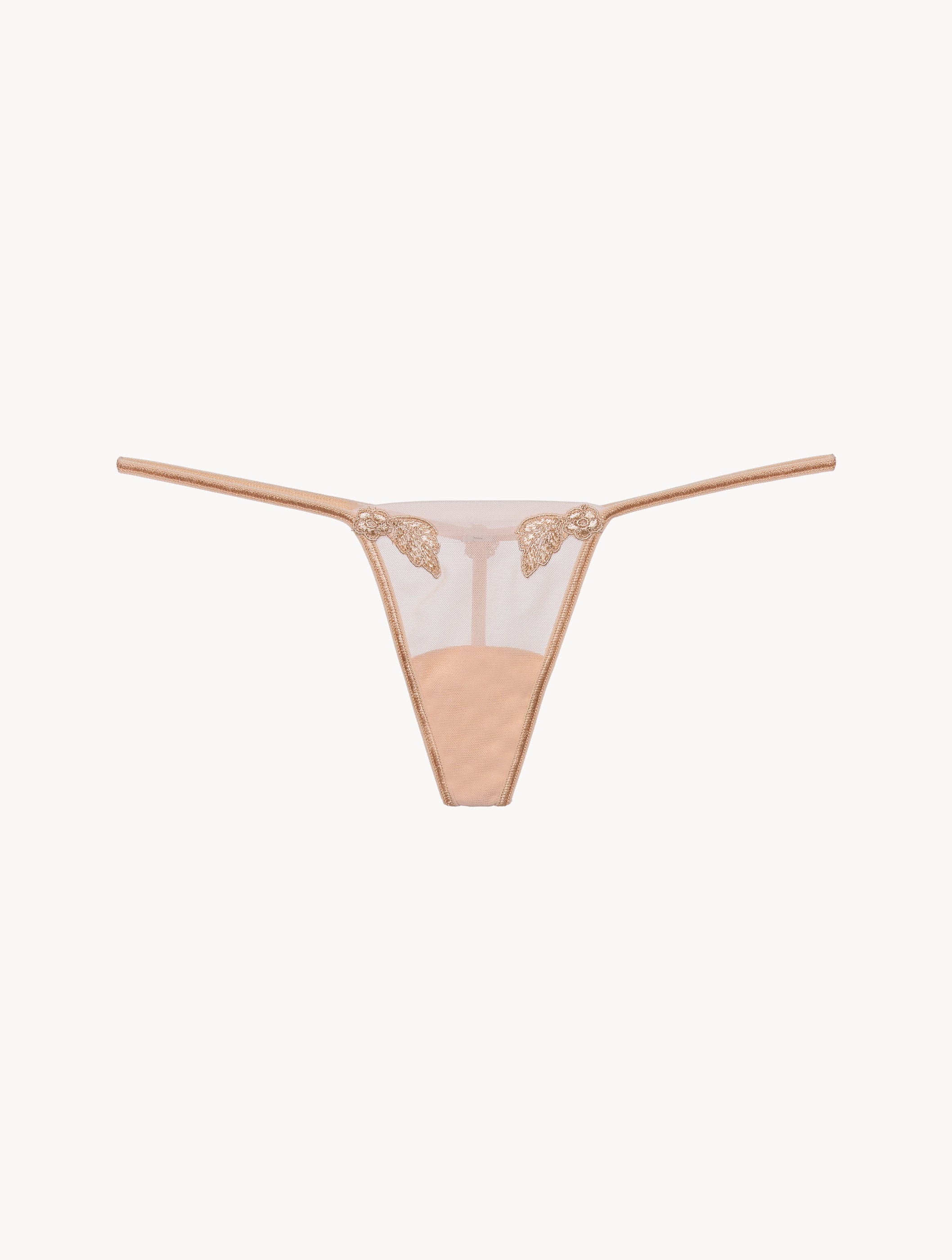 Maison Contouring Stringtanga aus sandfarbenem Stretch-Tüll