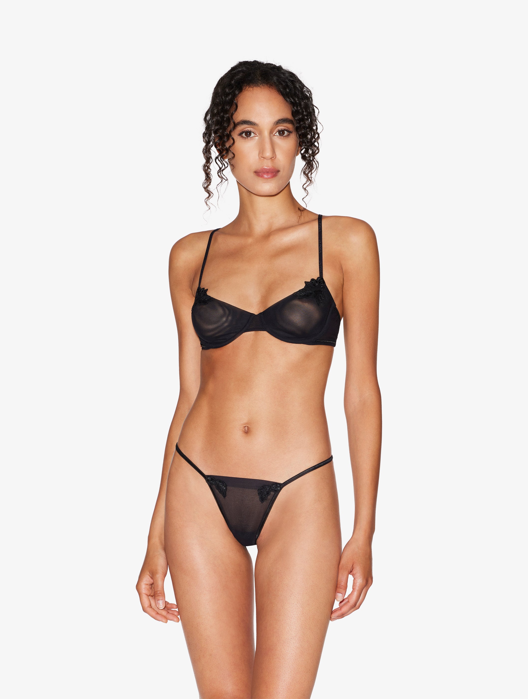 Maison Contouring Thong in sheer black stretch tulle