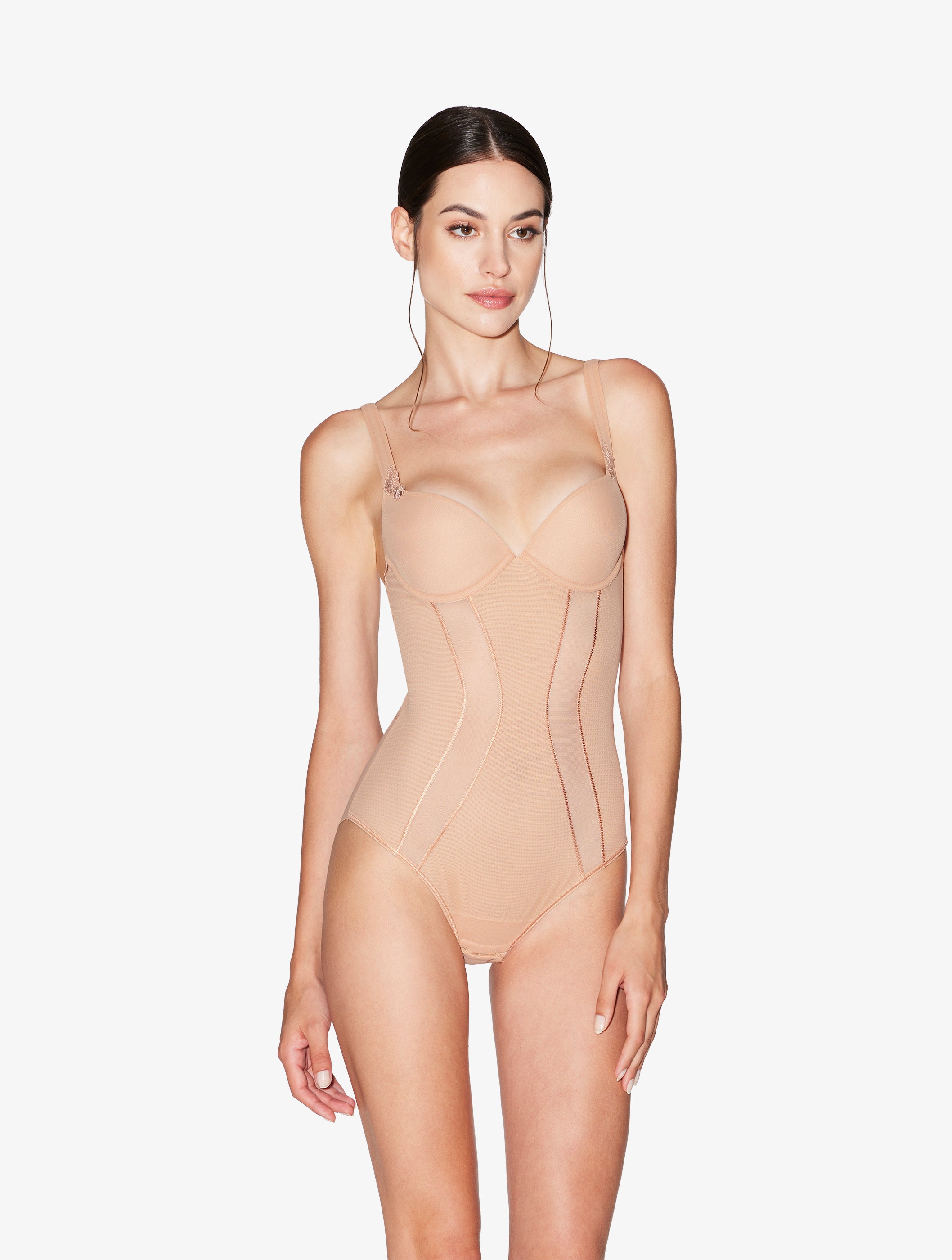MAISON CONTOURING Bodysuit in sand stretch tulle