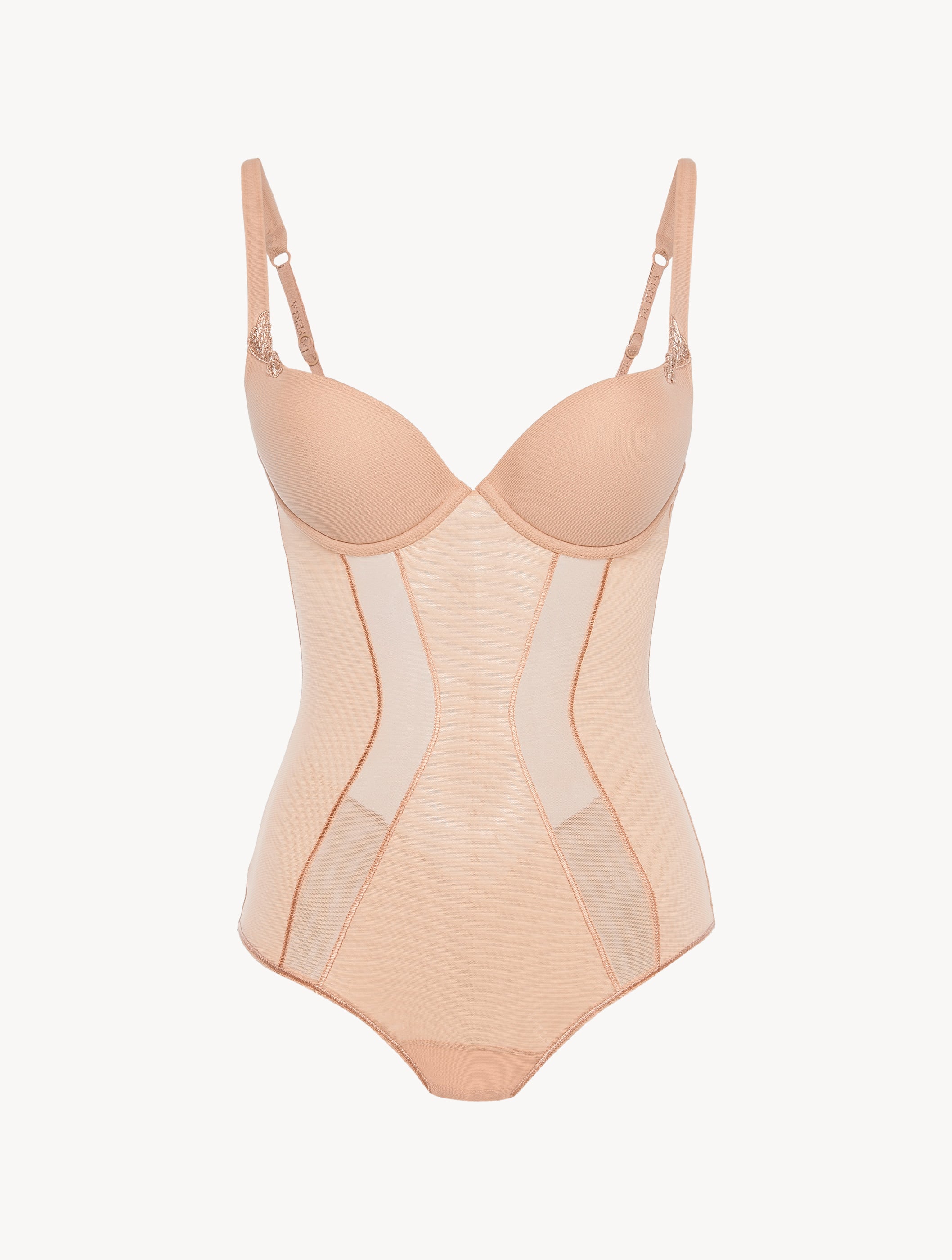 MAISON CONTOURING Bodysuit in sand stretch tulle