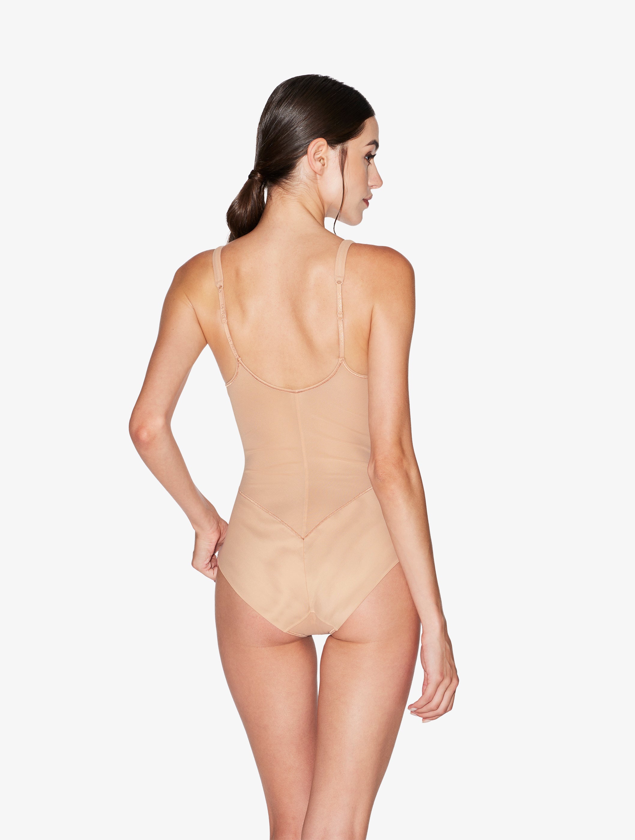 MAISON CONTOURING Bodysuit in sand stretch tulle