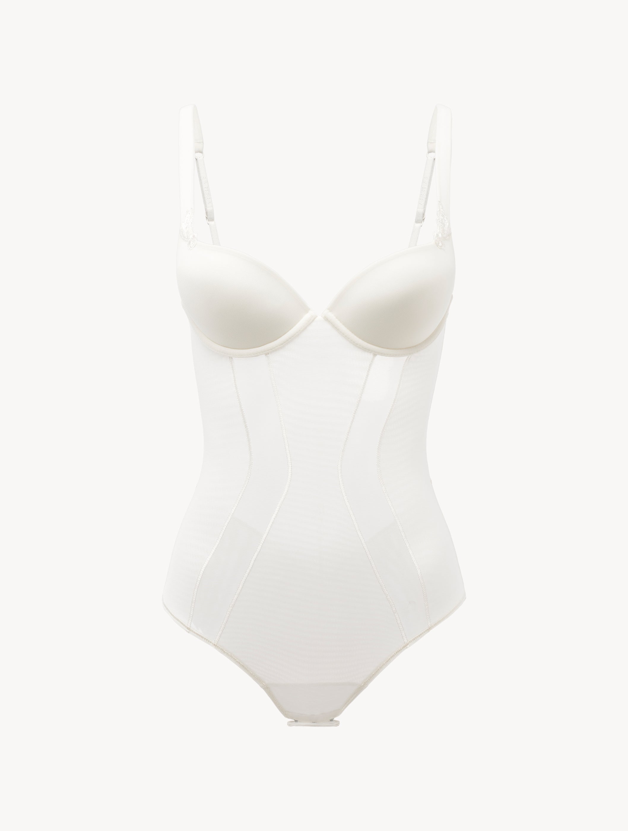 MAISON CONTOURING Bodysuit in off-white stretch tulle