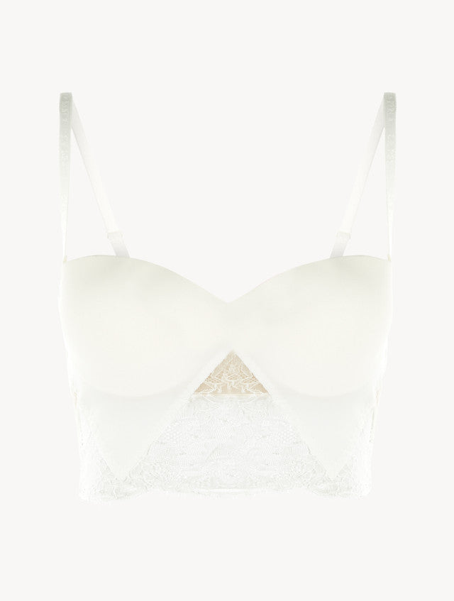 Shape Allure White Lycra strapless brassiere with Chantilly lace