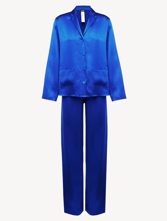 Silk Pajama Set in electric blue