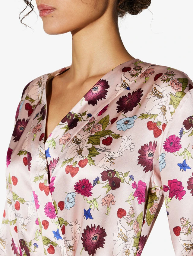 Silk Floral Print Long Peignoir