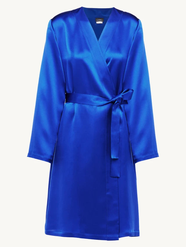 Silk Short Peignoir in Electric Blue