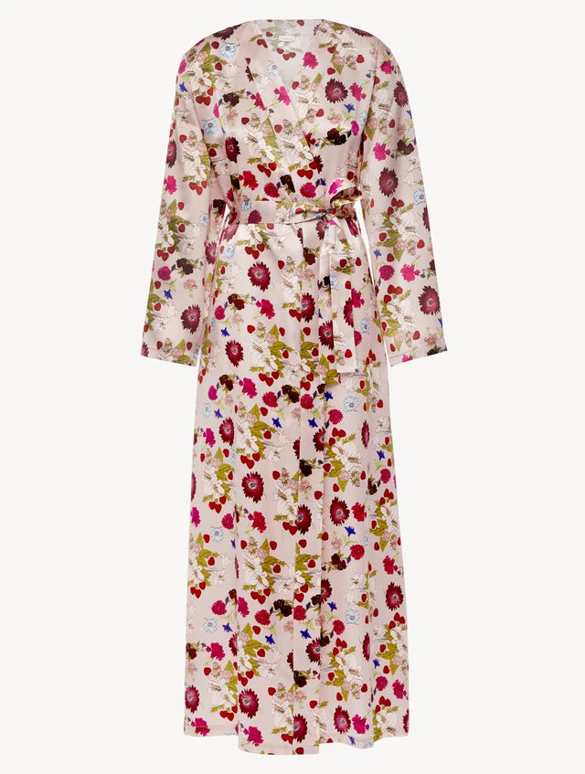 Silk Floral Print Long Peignoir