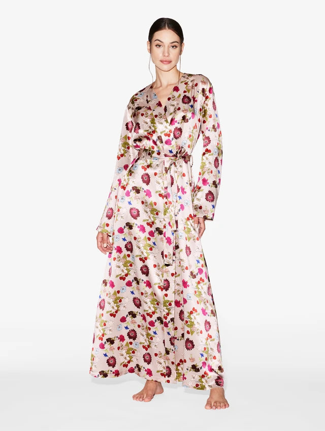 Silk Floral Print Long Peignoir