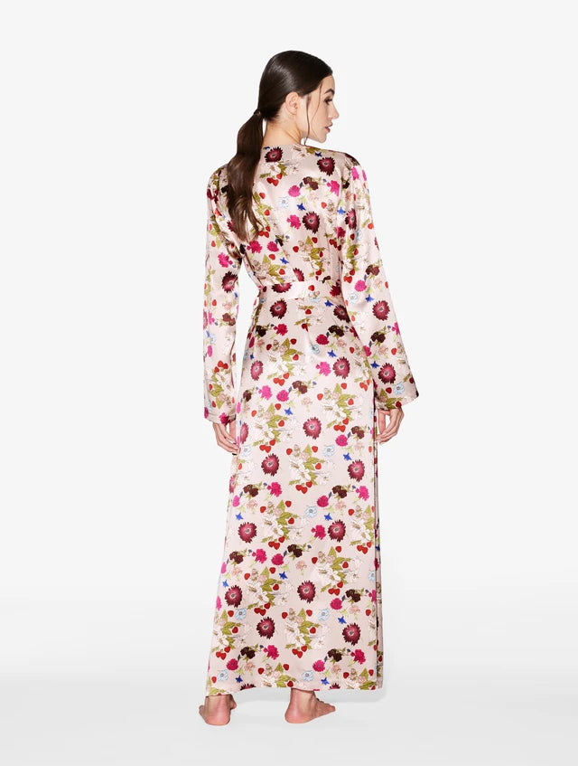 Silk Floral Print Long Peignoir