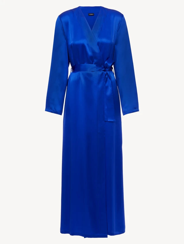 Silk Long Peignoir in electric blue