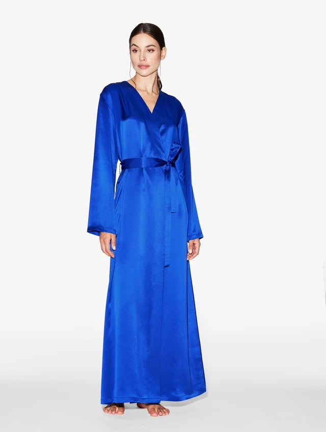 Silk Long Peignoir in electric blue