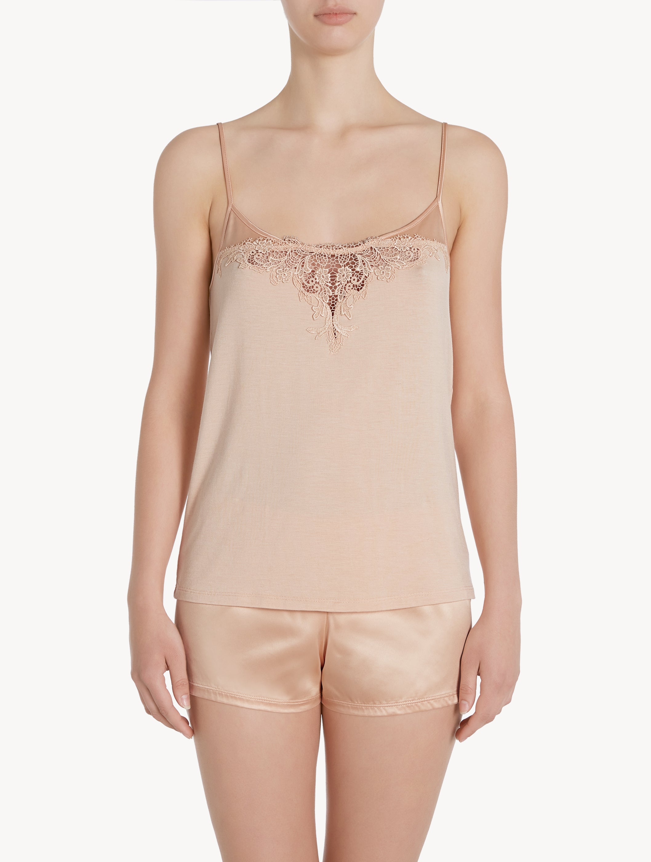 Primula Top rosa con tulle ricamato
