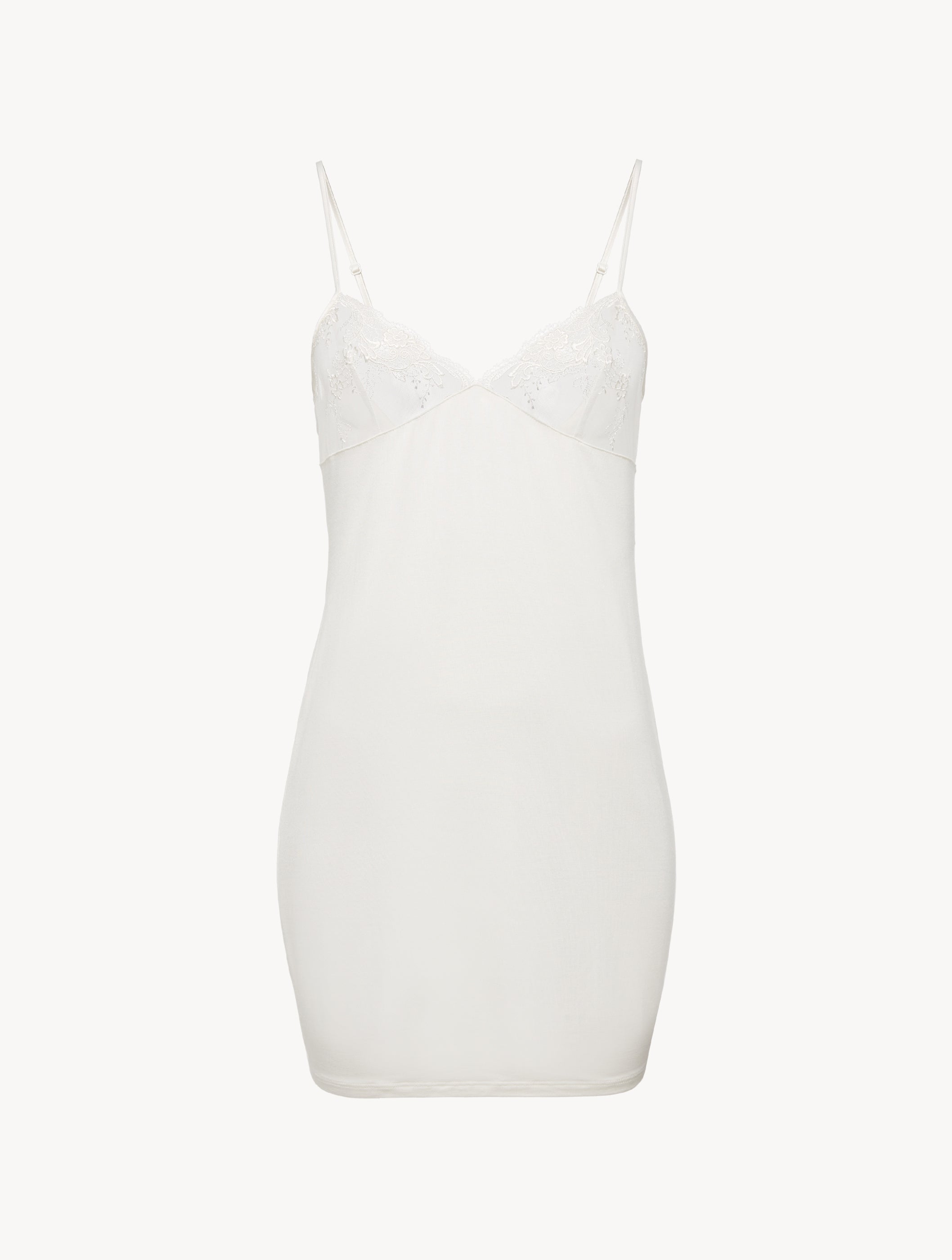 Primula weißes Slip-Kleid aus Jersey mit besticktem Tüll