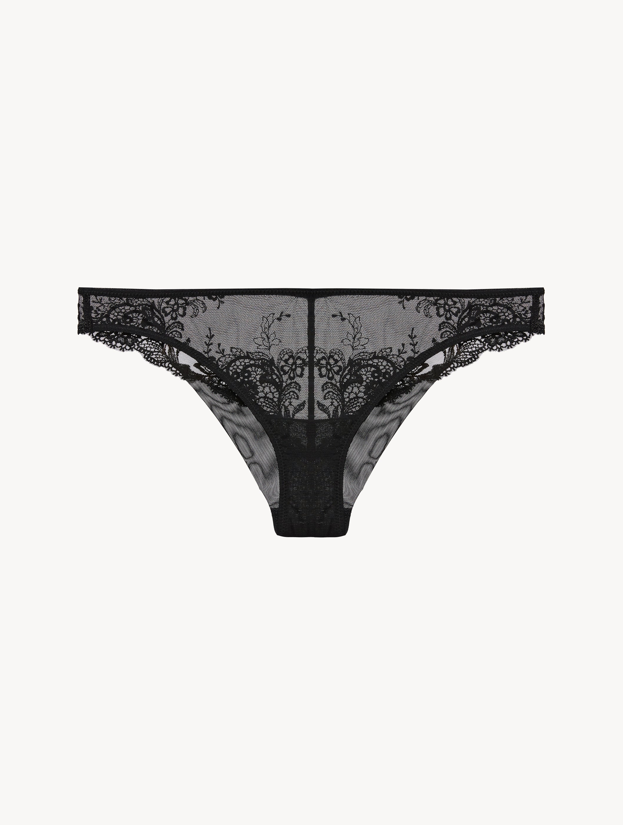 PRIMULA Slip brasiliano in tulle ricamato nero