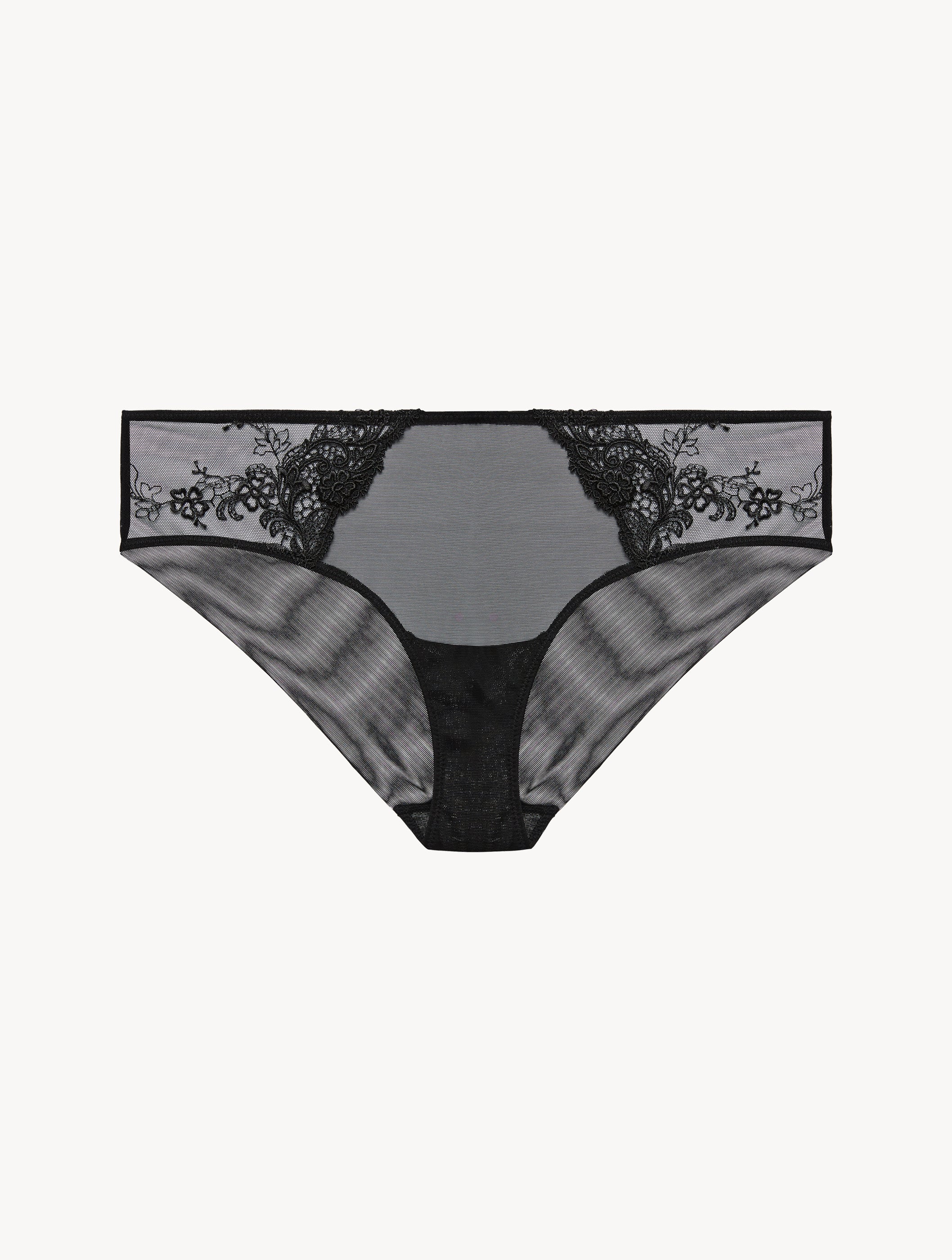 Primula Medium Slip aus schwarzem besticktem Tüll