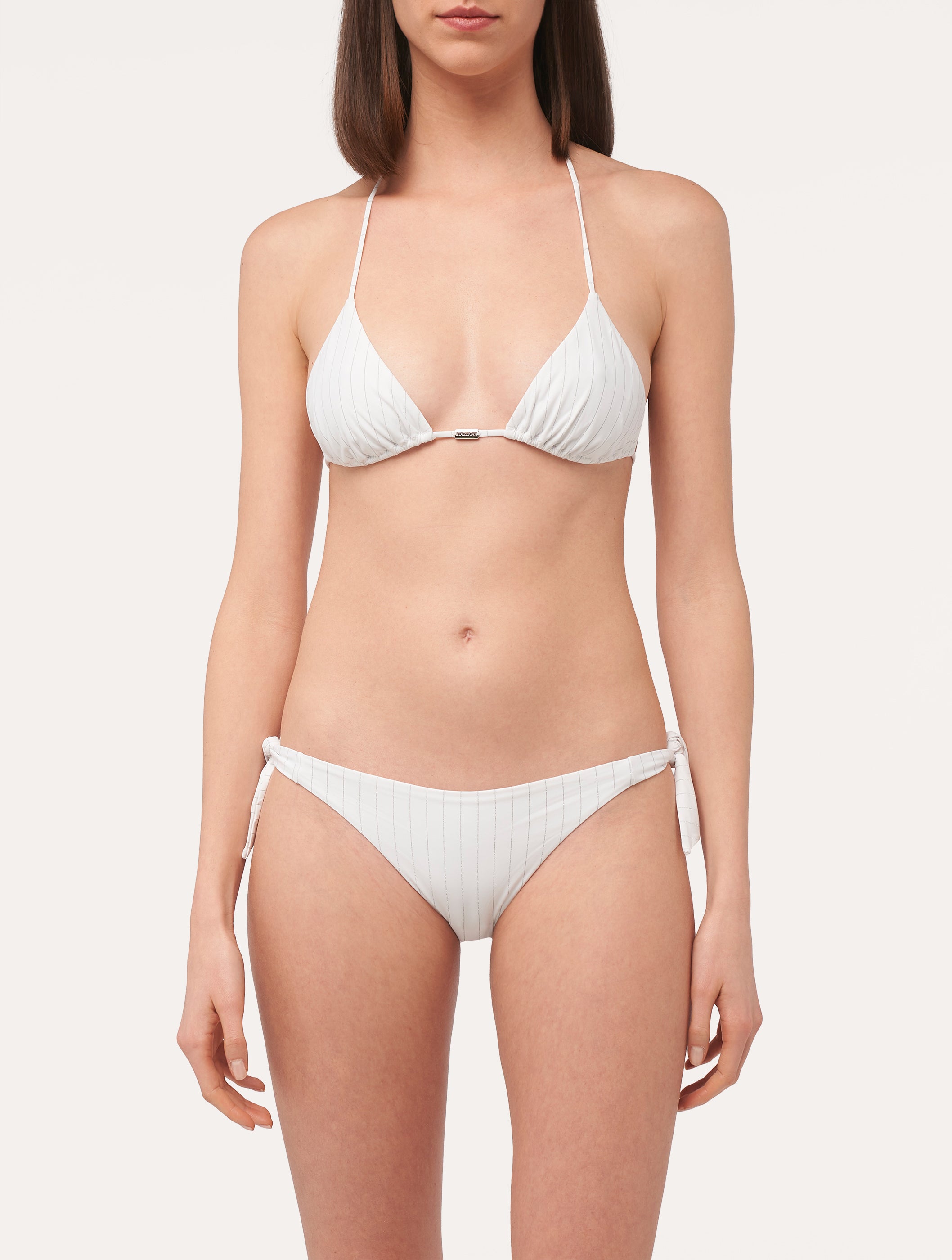 Stripy Beach Triangle Bikini in white