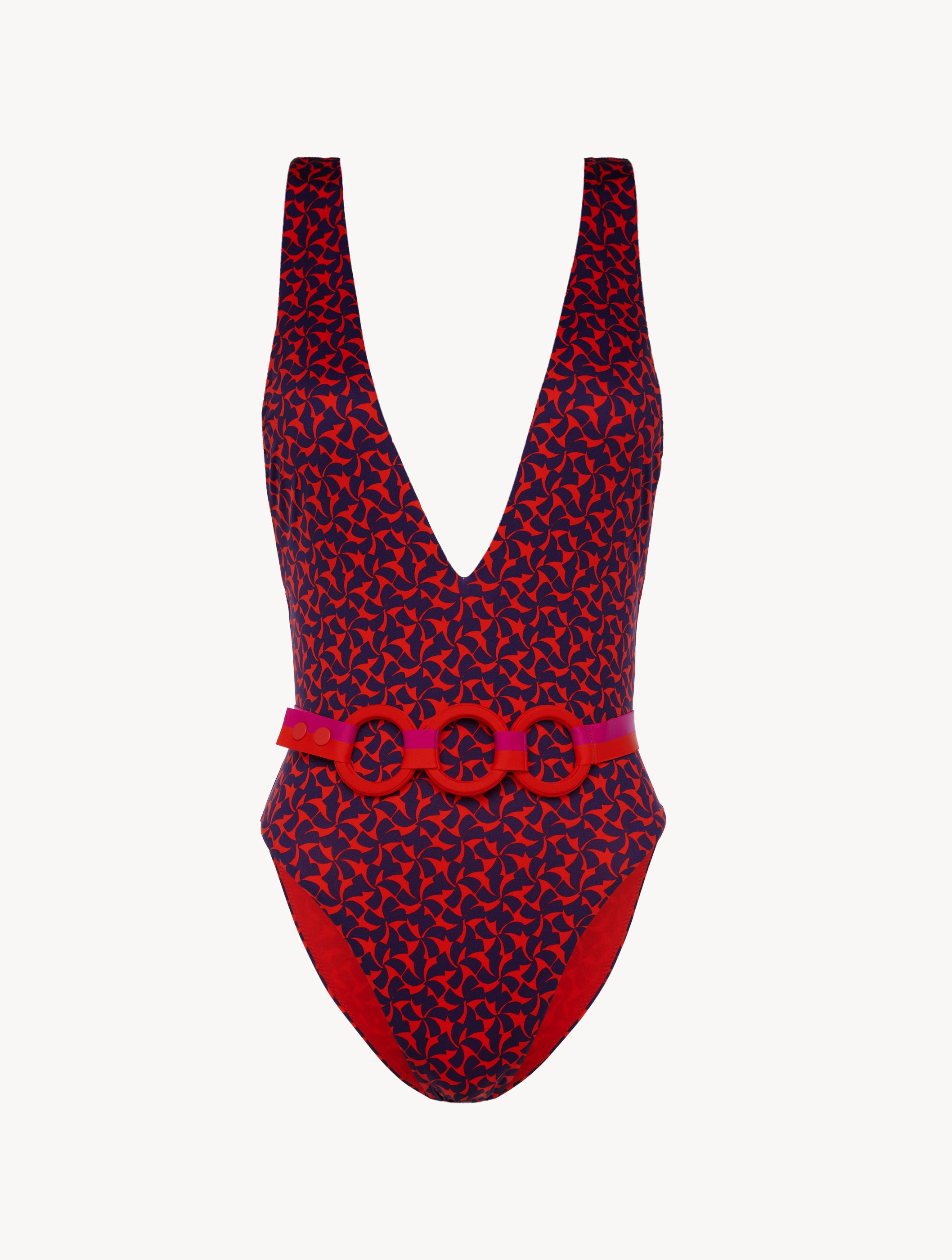 Summer Winds Belted Swimsuit in Red and Blue