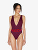 Summer Winds Belted Swimsuit in Red and Blue