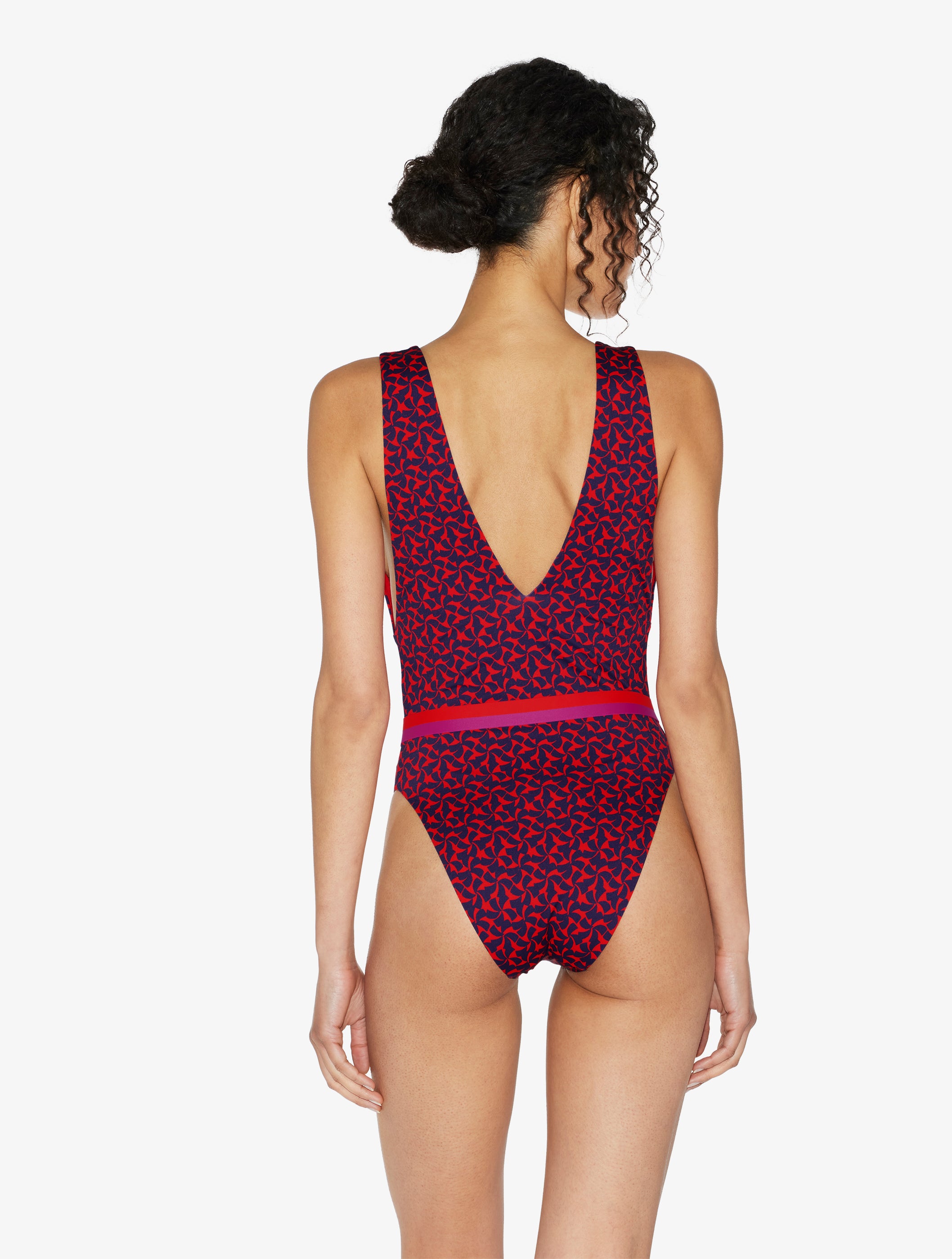 Summer Winds Belted Swimsuit in Red and Blue