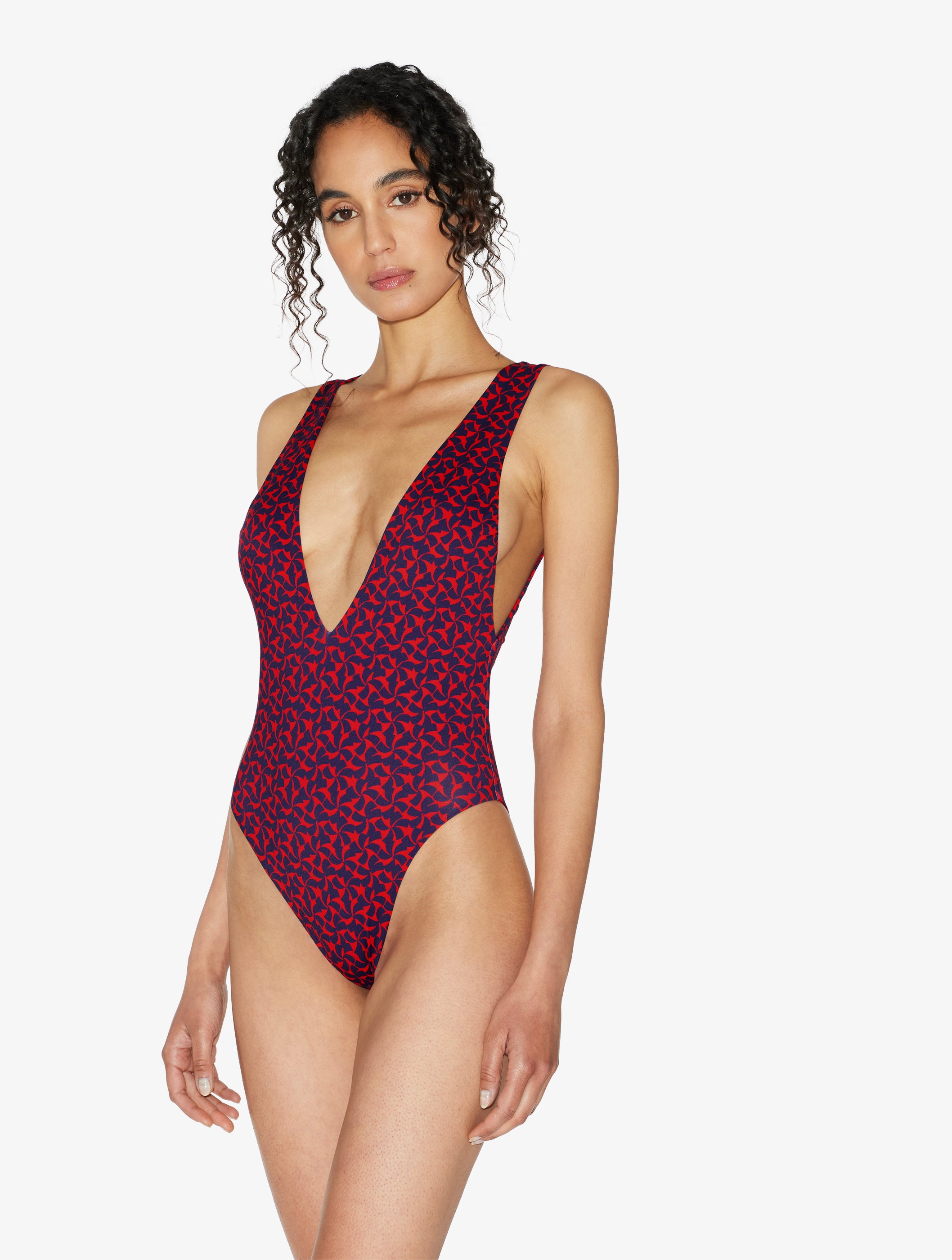 Summer Winds Belted Swimsuit in Red and Blue