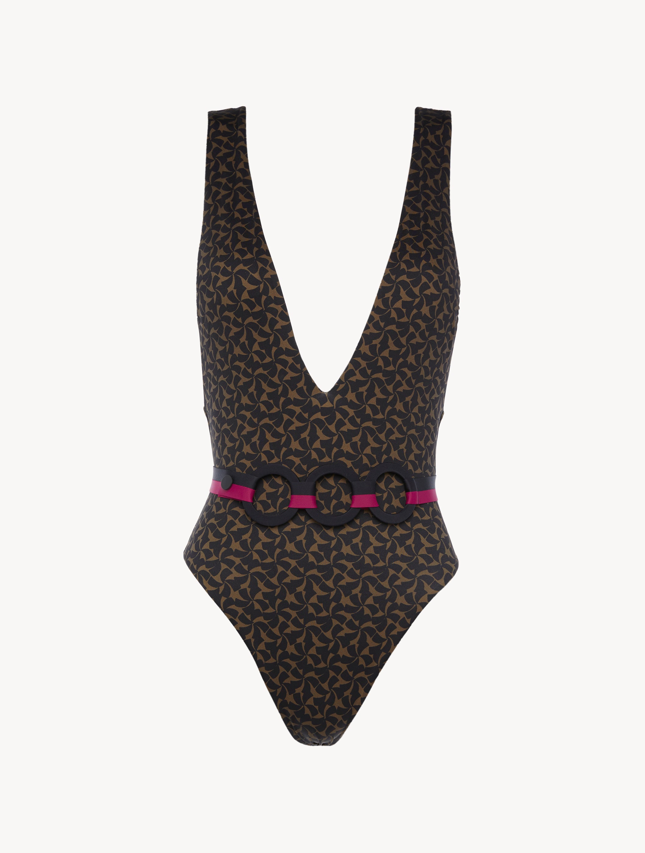 Summer Winds Belted Swimsuit in Dark Green and Black
