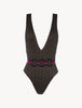 Summer Winds Belted Swimsuit in Dark Green and Black