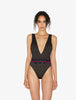 Summer Winds Belted Swimsuit in Dark Green and Black