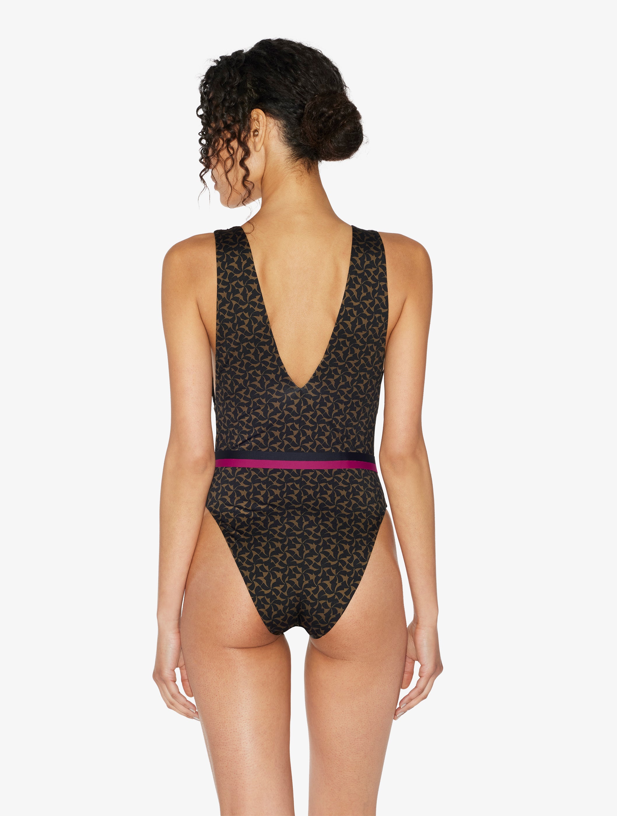 Summer Winds Belted Swimsuit in Dark Green and Black