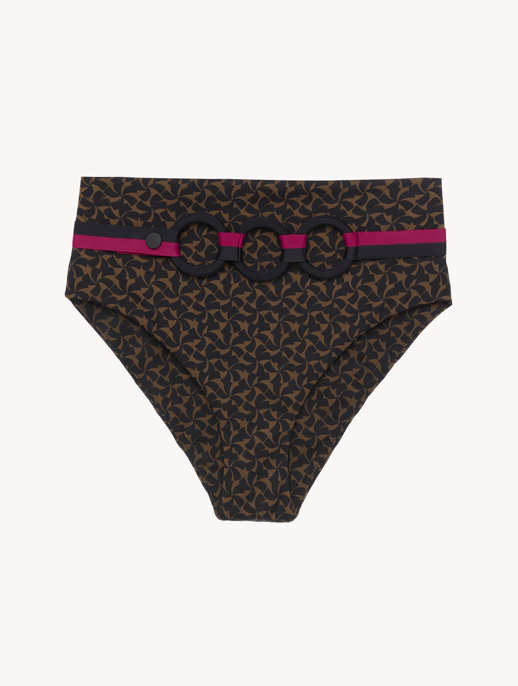 Summer Winds High-waisted belted bikini briefs in Dark Green and Black