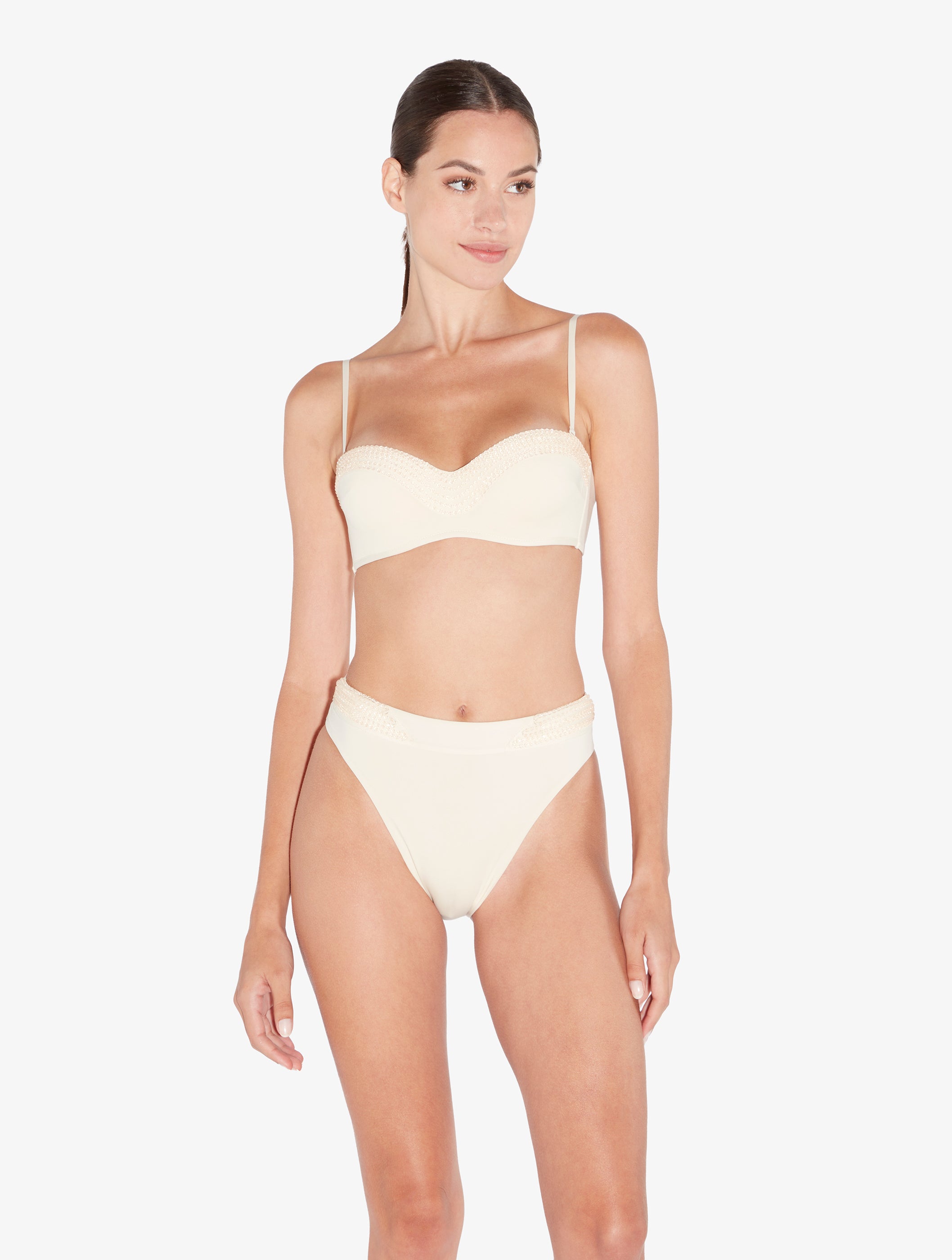 Luci di Capri Slip Bikini a Vita Alta Color Champagne