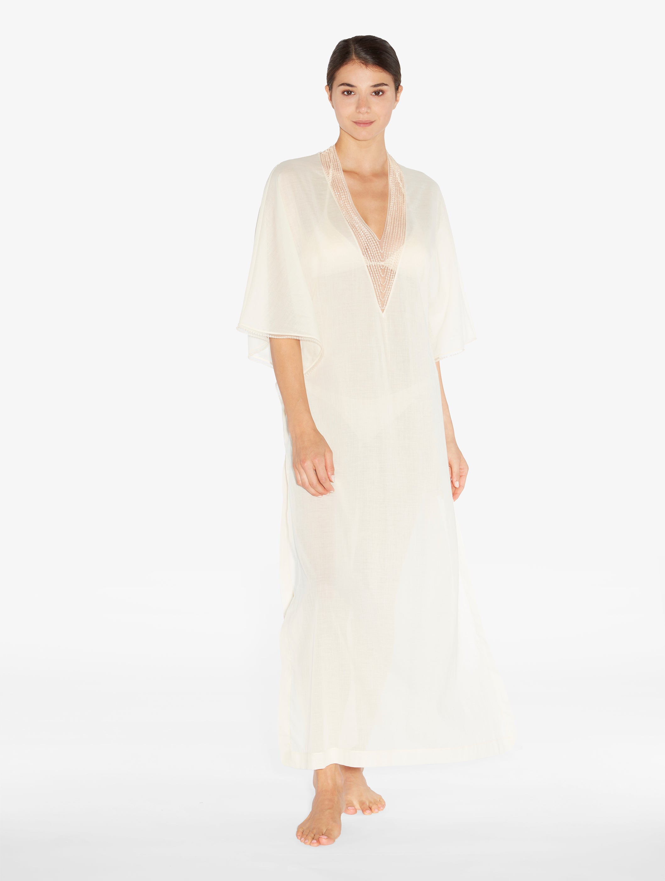 Luci di Capri Kaftan in Champagne mit Perlenbesatz