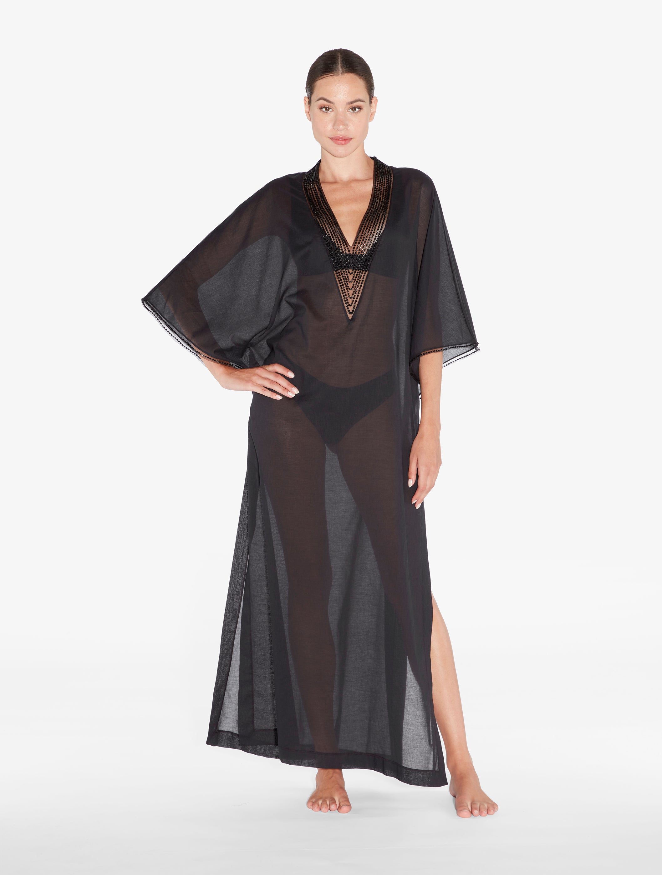 Luci di Capri Kaftan in Schwarz mit Perlenstickerei