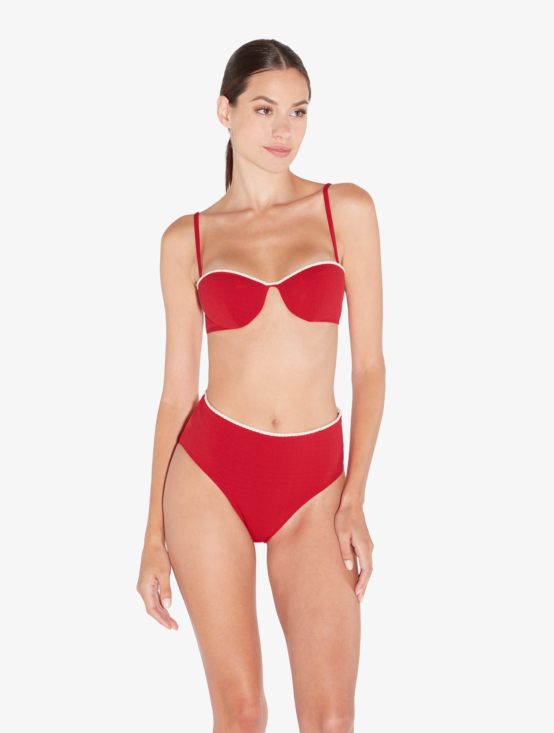 LP SIGNATURE Monogram High Waist Bikini Brief in Red