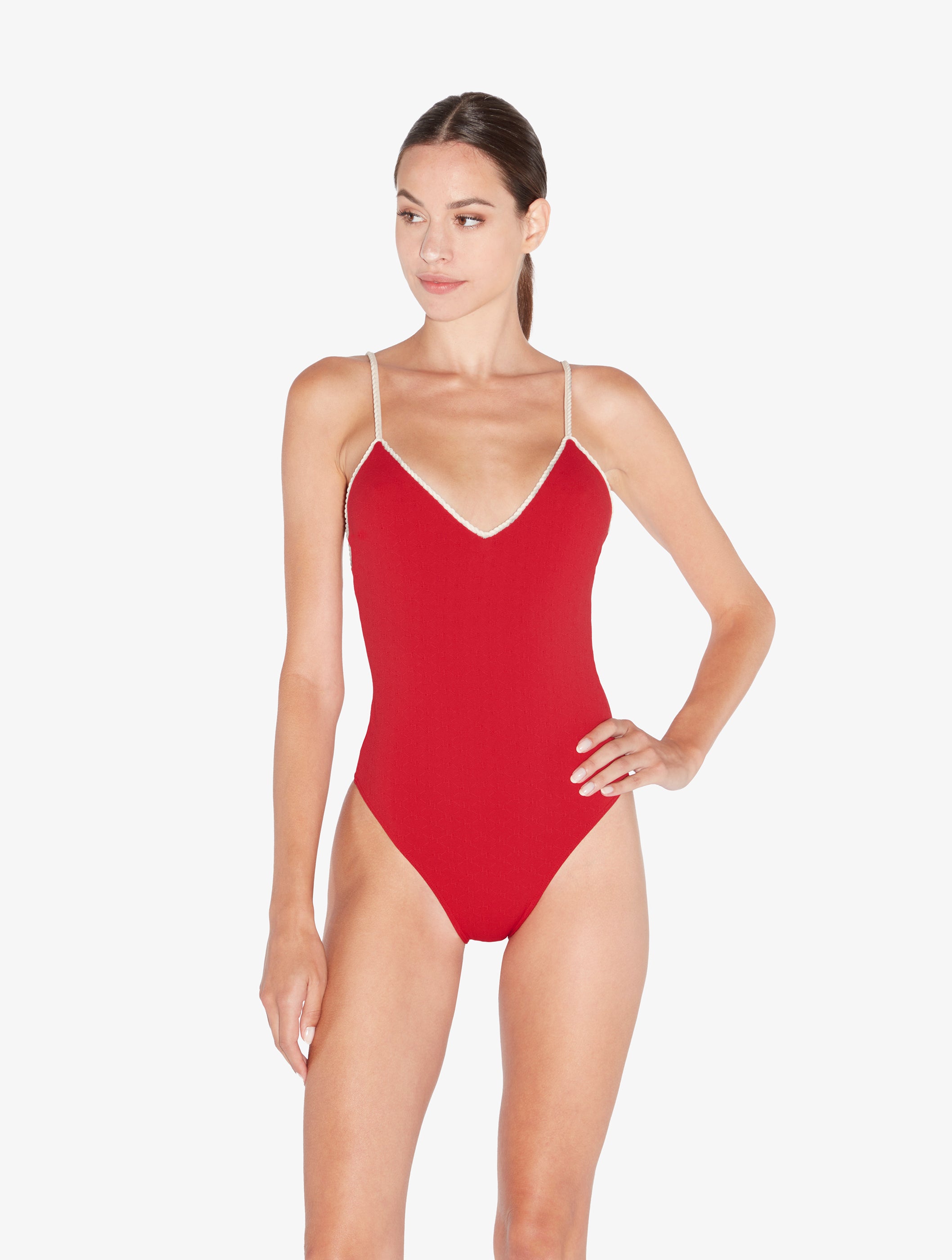 LP SIGNATURE Monogram V-neck Swimsuit in Red